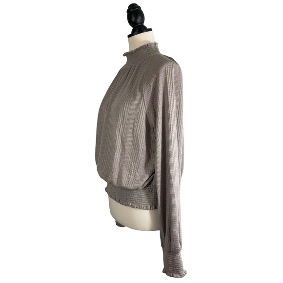Free People Boulevard Top Textured Ruffle High Neck Taupe Gray, Size M - Picture 4 of 13